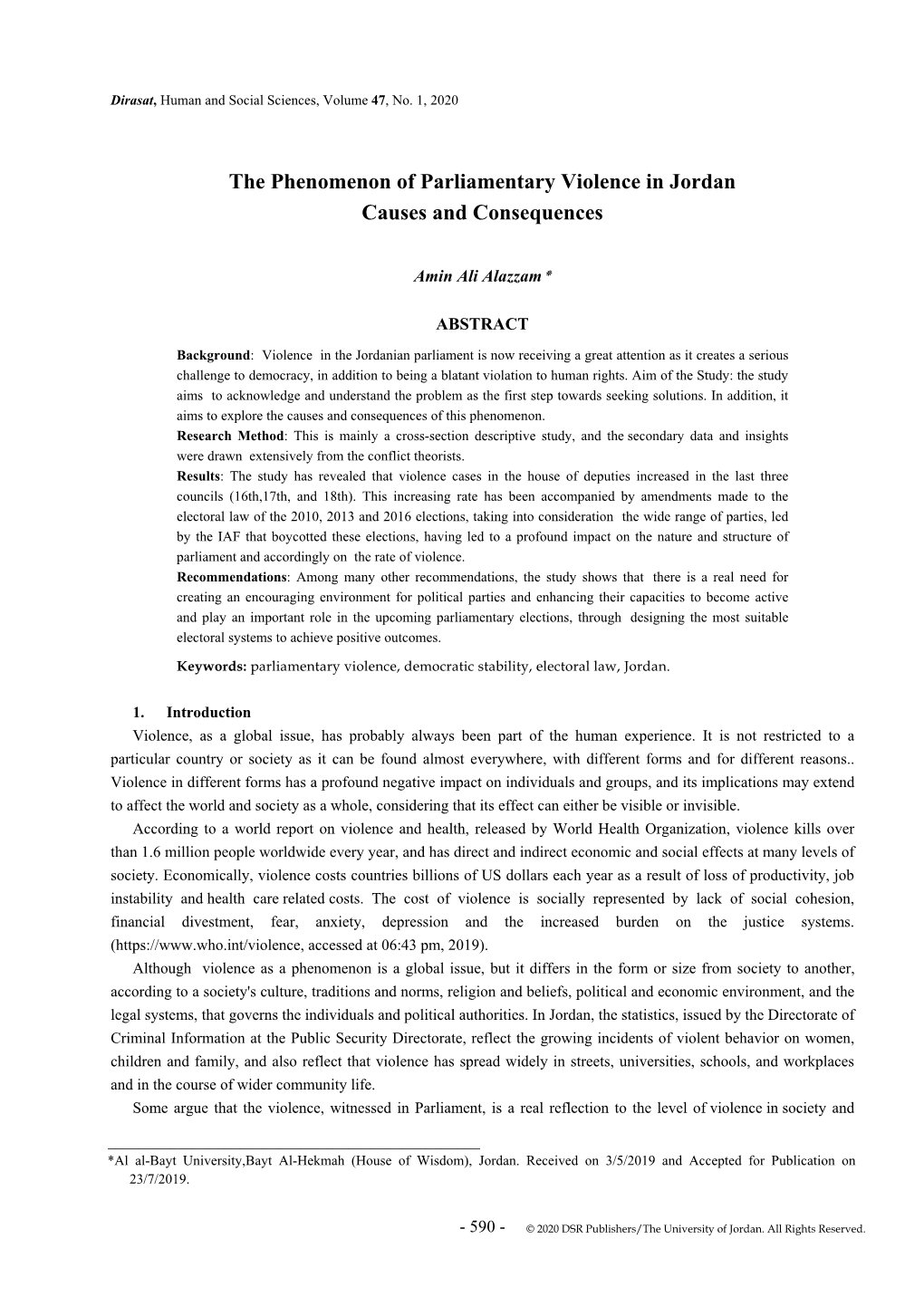 The Phenomenon of Parliamentary Violence in Jordan Causes and Consequences