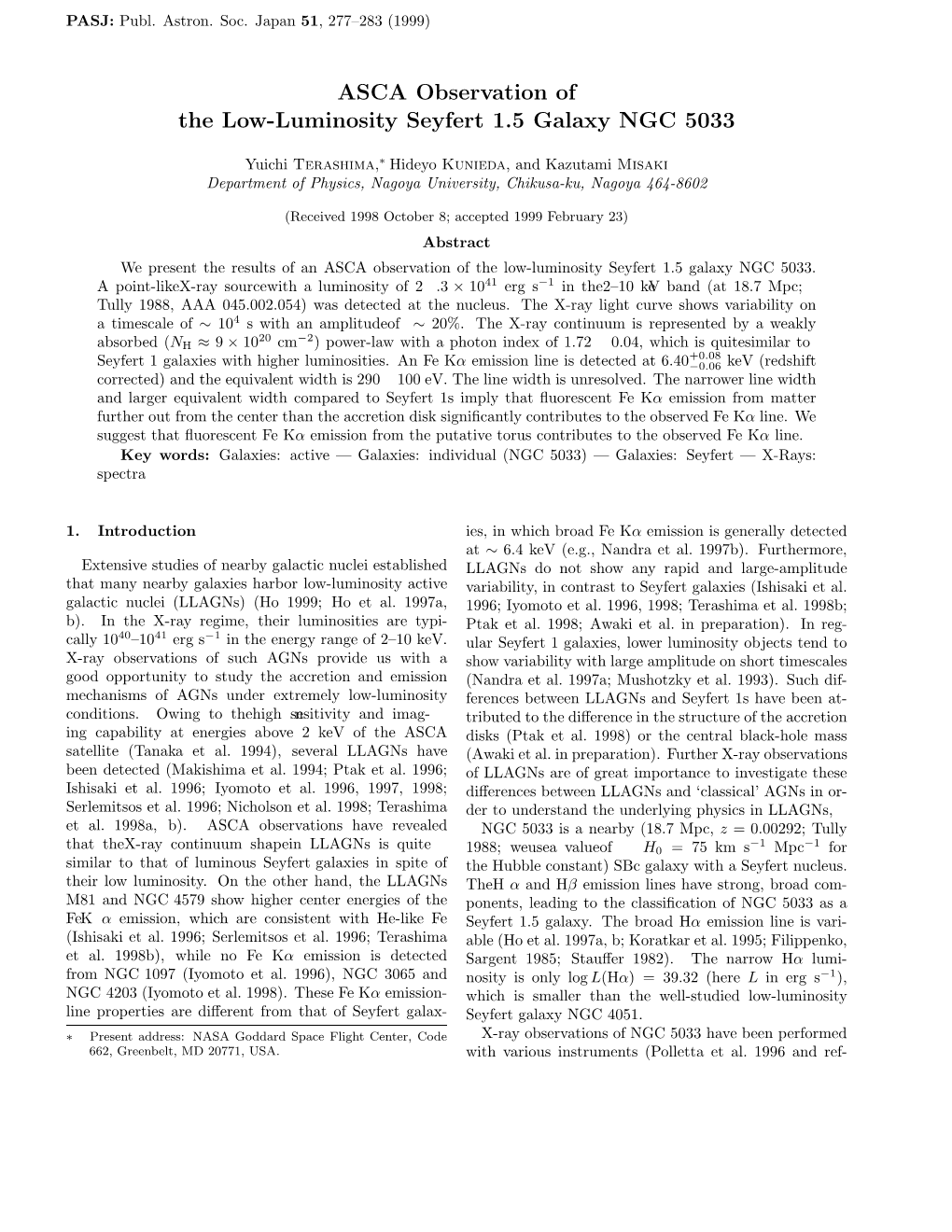 ASCA Observation of the Low-Luminosity Seyfert 1.5 Galaxy NGC 5033