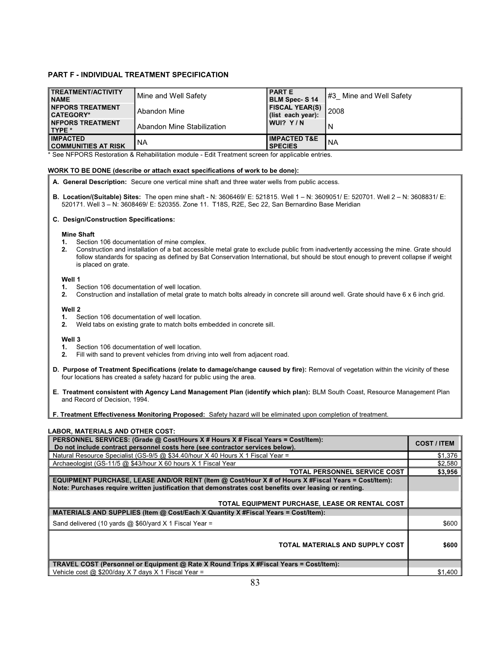 Part F - Individual Treatment Specification