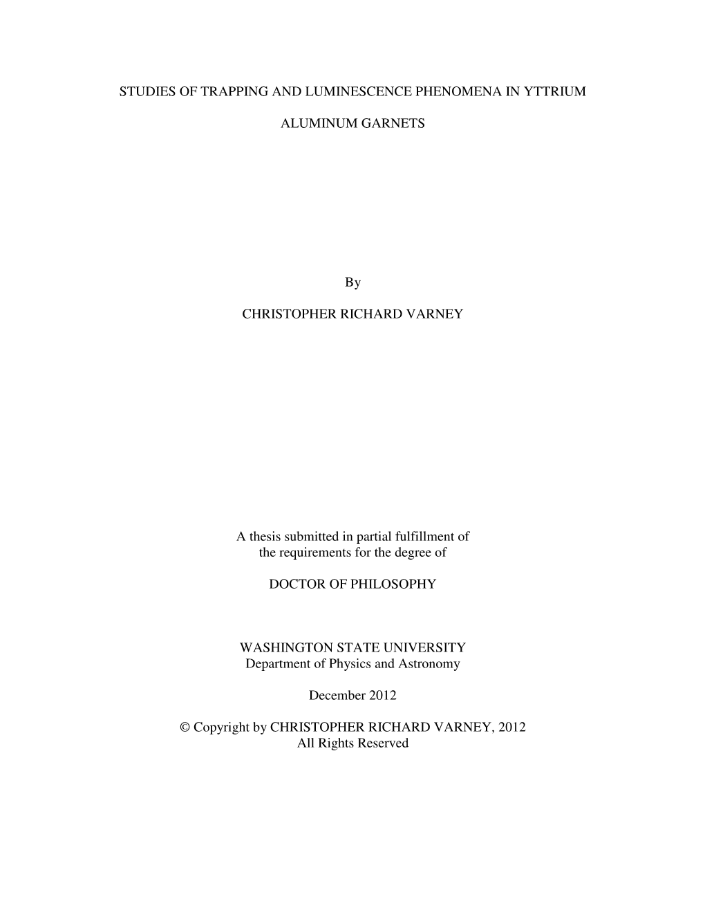 Studies of Trapping and Luminescence Phenomena in Yttrium