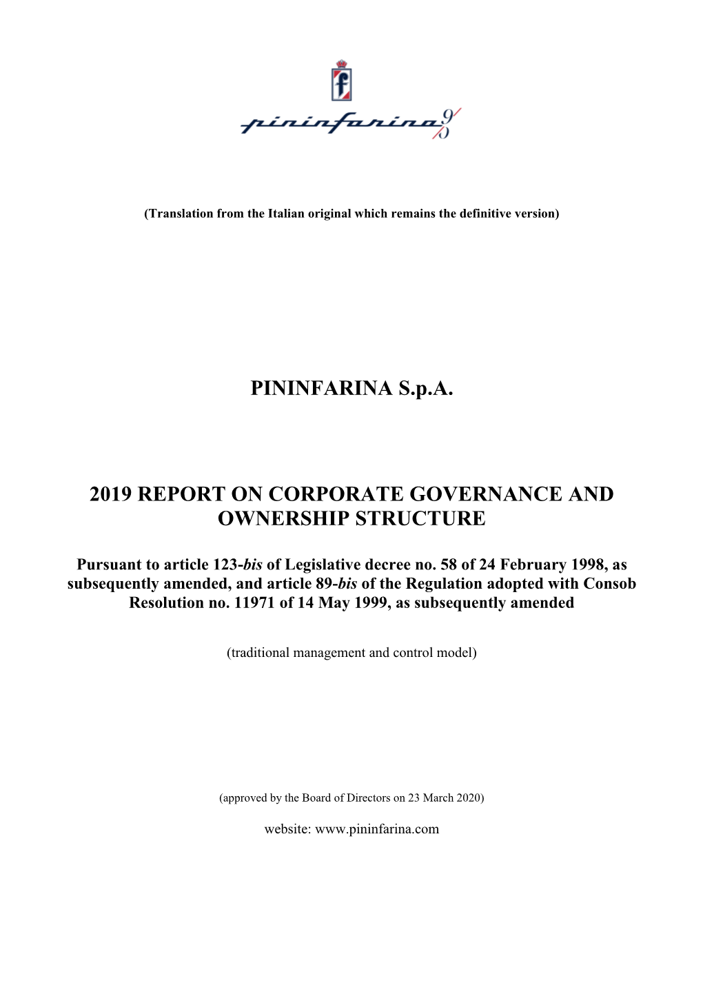 Relazione Sulla Corporate Governance