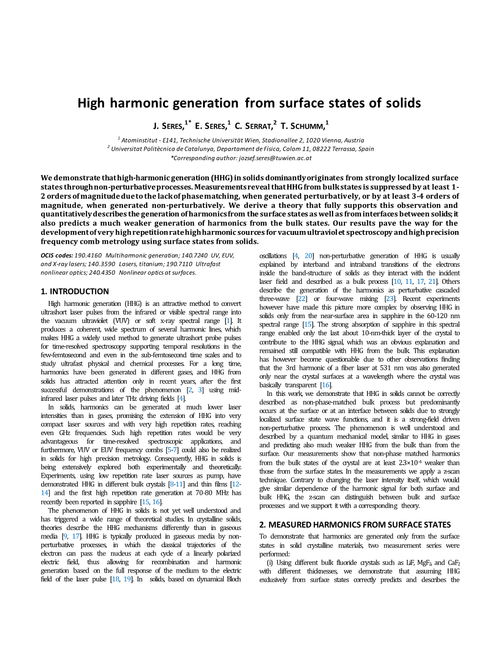 High Harmonic Generation from Surface States of Solids