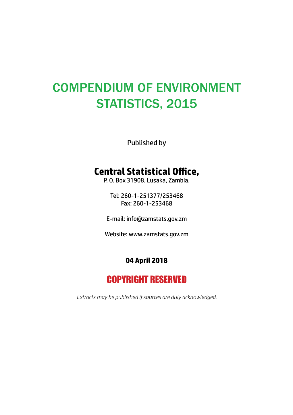Compendium of Environment Statistics, 2015