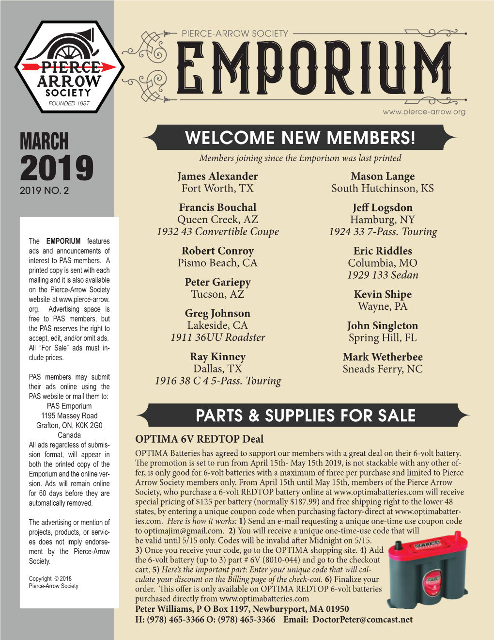NEW MEMBERS! Members Joining Since the Emporium Was Last Printed 2019 James Alexander Mason Lange 2019 NO