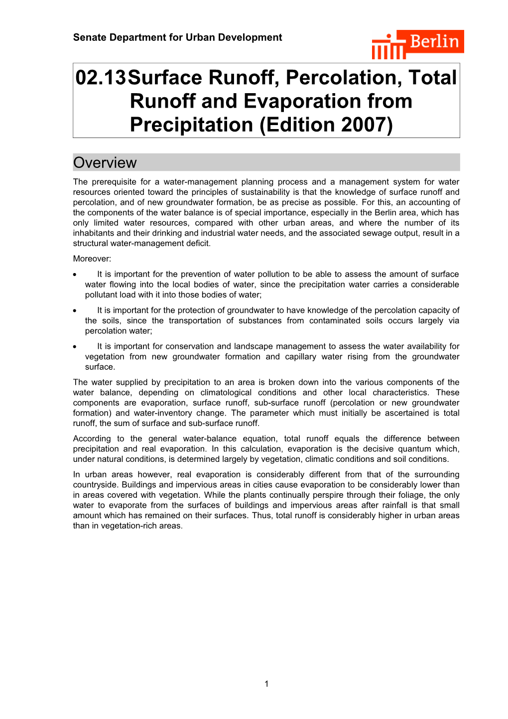 02.13 Surface Runoff, Percolation, Total Runoff and Evaporation from Precipitation (Edition