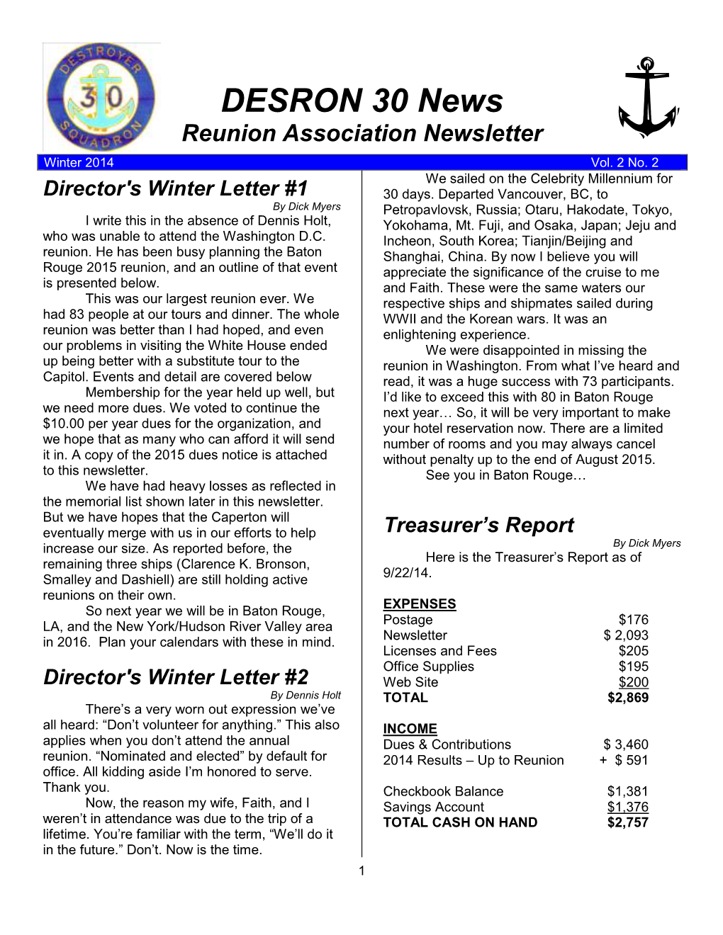 DESRON 30 News Reunion Association Newsletter