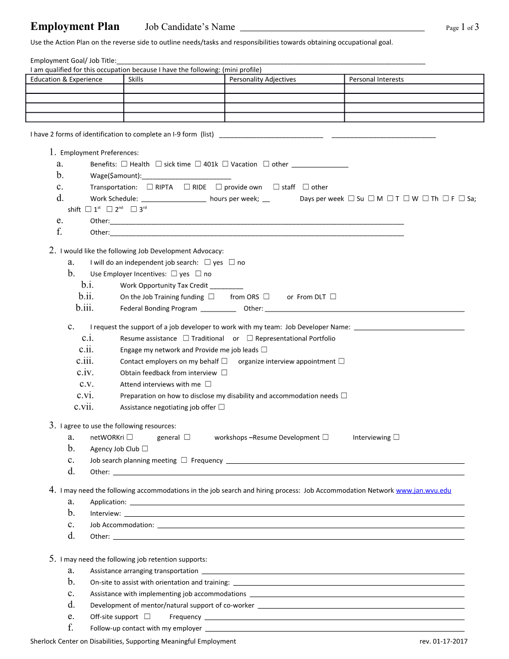 Employment Plan Job Candidate S Name Page 1 of 2