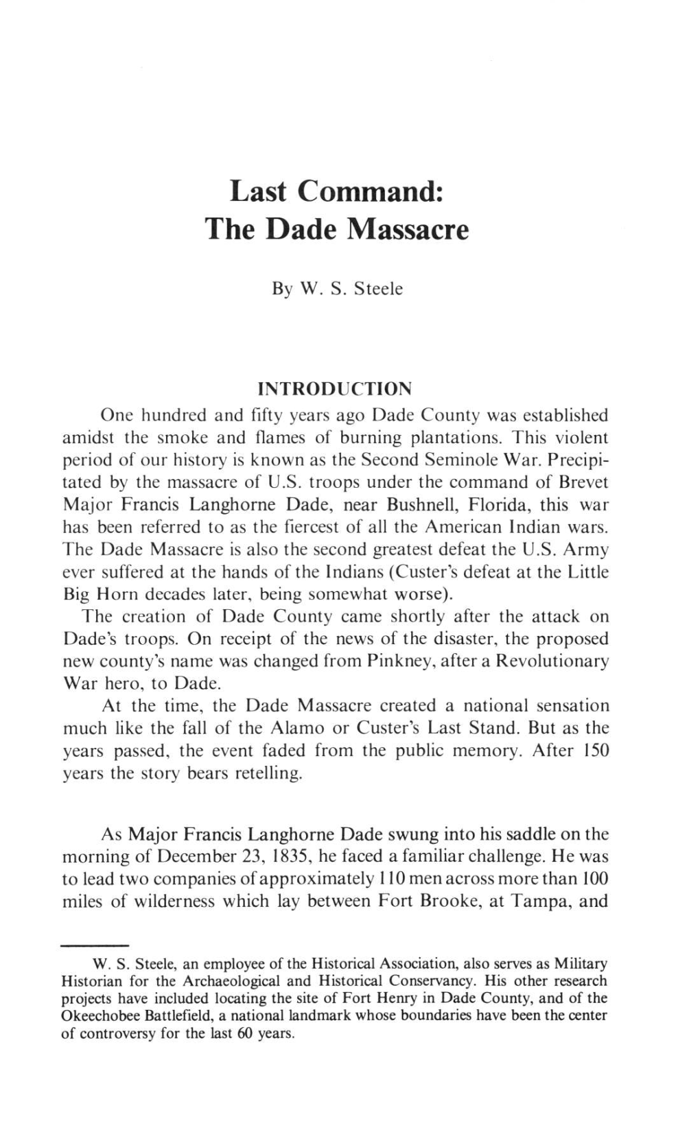 Last Command: the Dade Massacre : Tequesta : Number