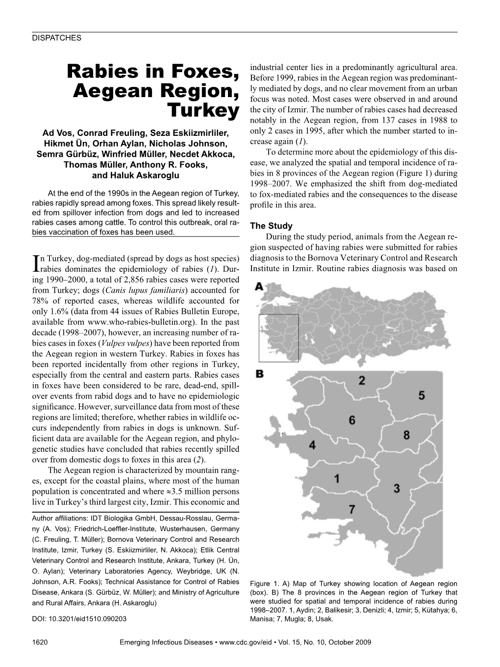 Rabies in Foxes, Aegean Region, Turkey