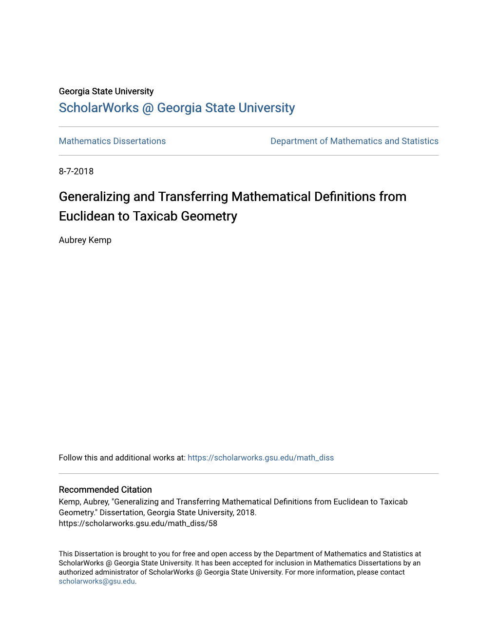 Generalizing and Transferring Mathematical Definitions from Euclidean to Taxicab Geometry