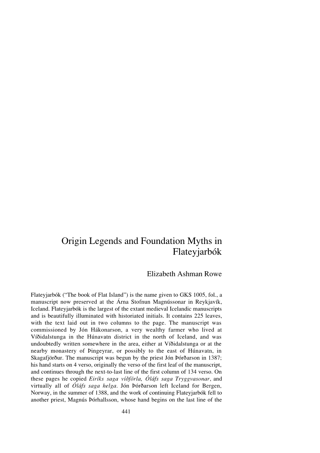 Origin Legends and Foundation Myths in Flateyjarbók