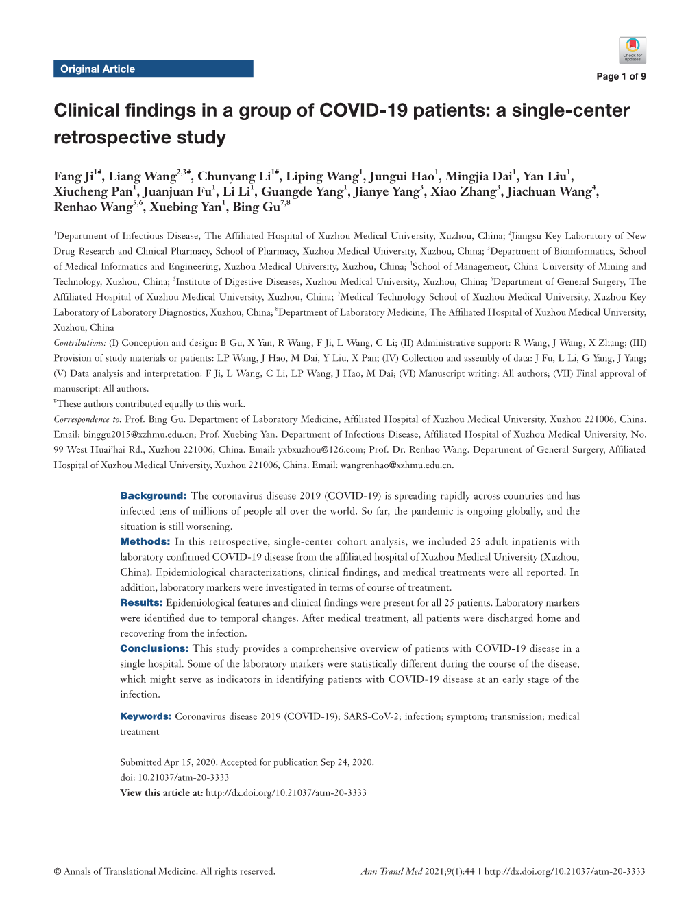 Clinical Findings in a Group of COVID-19 Patients: a Single-Center Retrospective Study