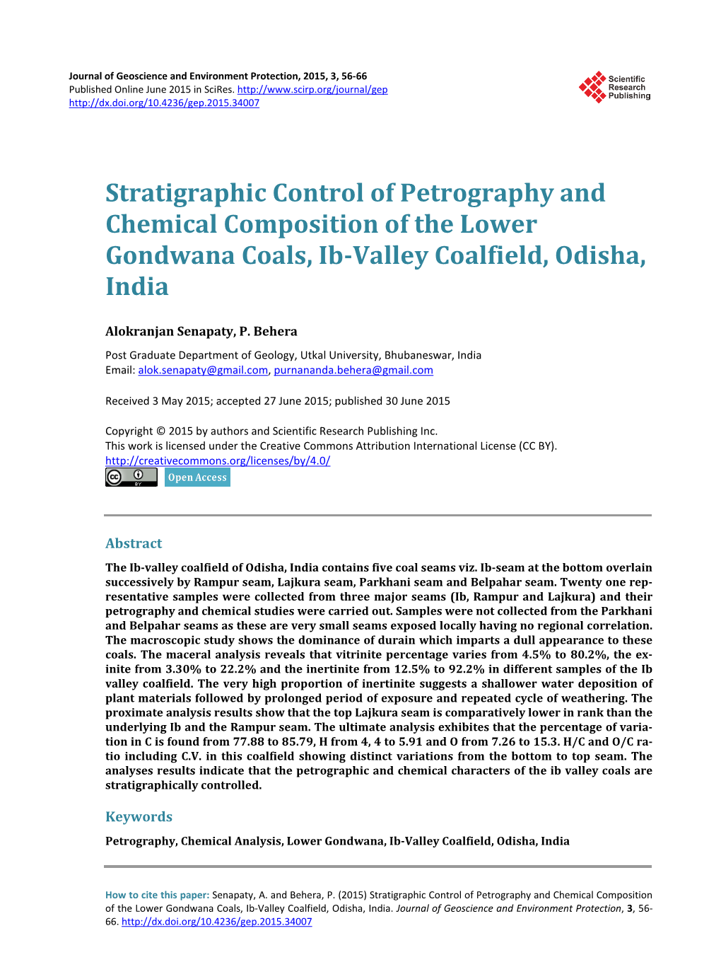 Stratigraphic Control of Petrography and Chemical Composition of the Lower Gondwana Coals, Ib-Valley Coalfield, Odisha, India