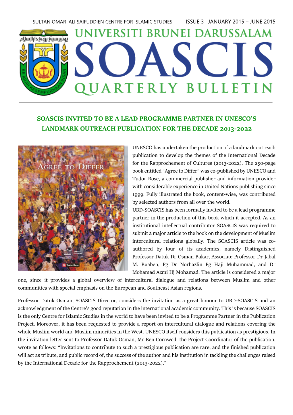 Soascis Invited to Be a Lead Programme Partner in Unesco’S Landmark Outreach Publication for the Decade 2013-2022