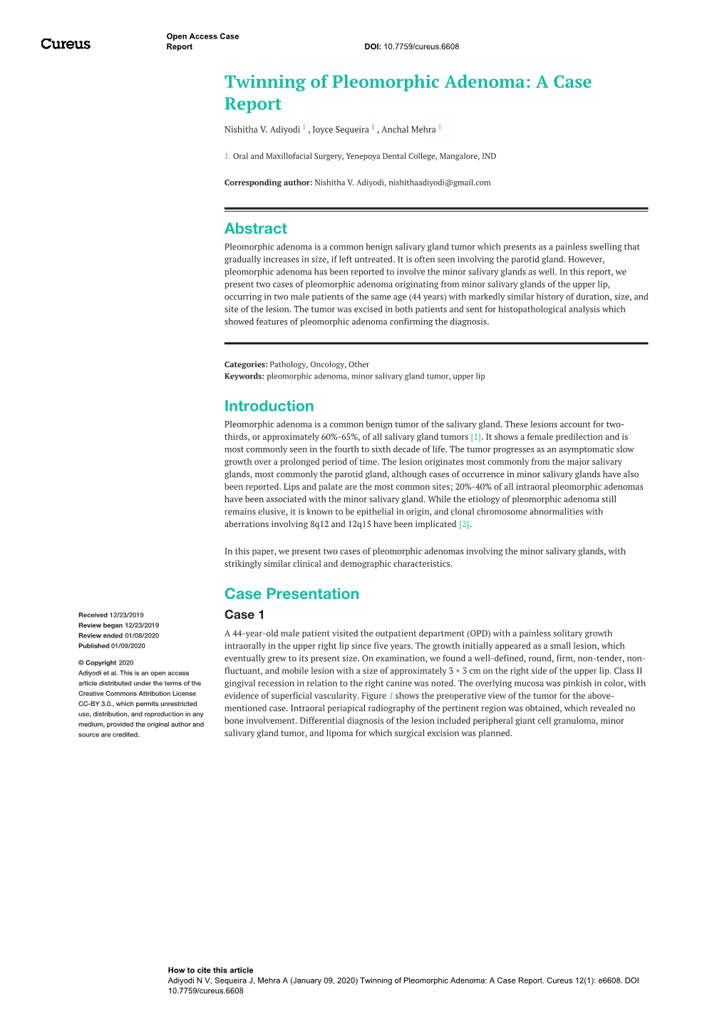 Twinning of Pleomorphic Adenoma: a Case Report