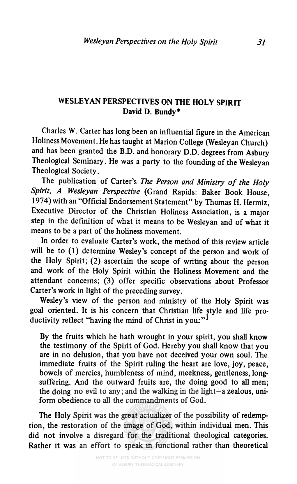 Wesleyan Perspectives on the Holy Spirit SI