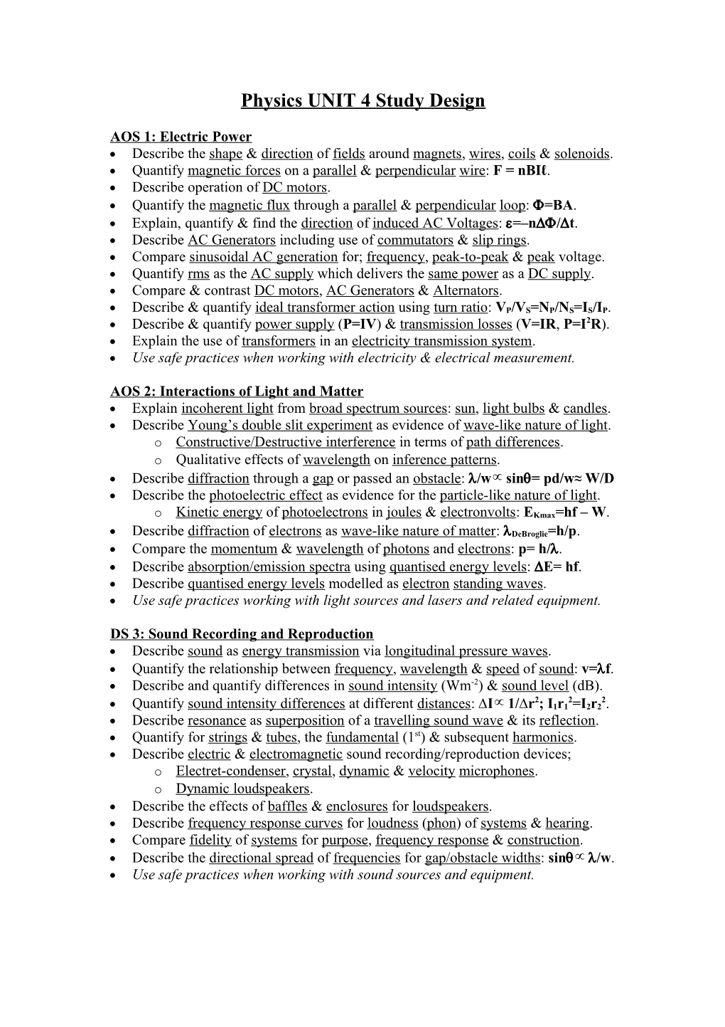 Physics UNIT 4 Study Design