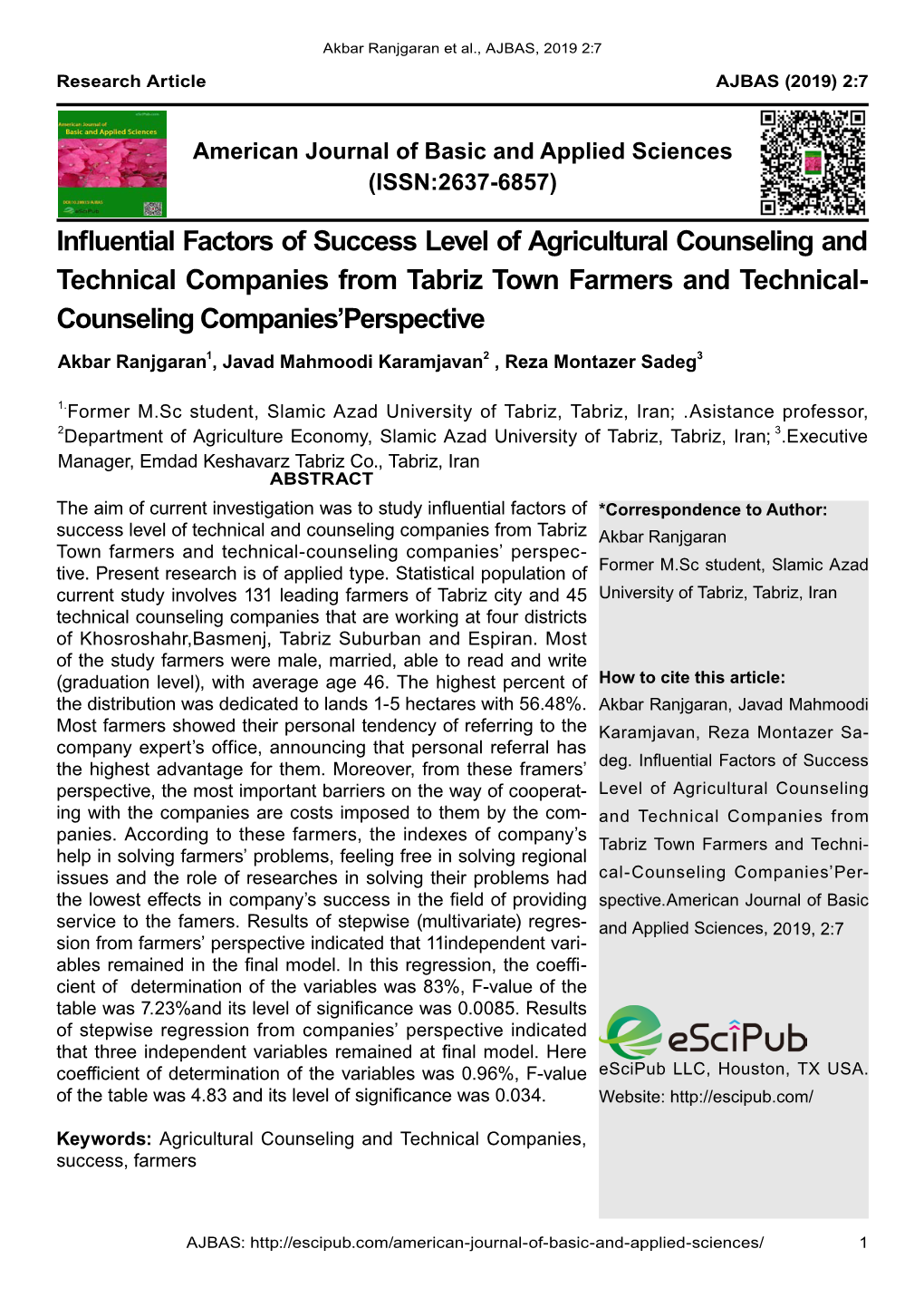 Influential Factors of Success Level of Agricultural