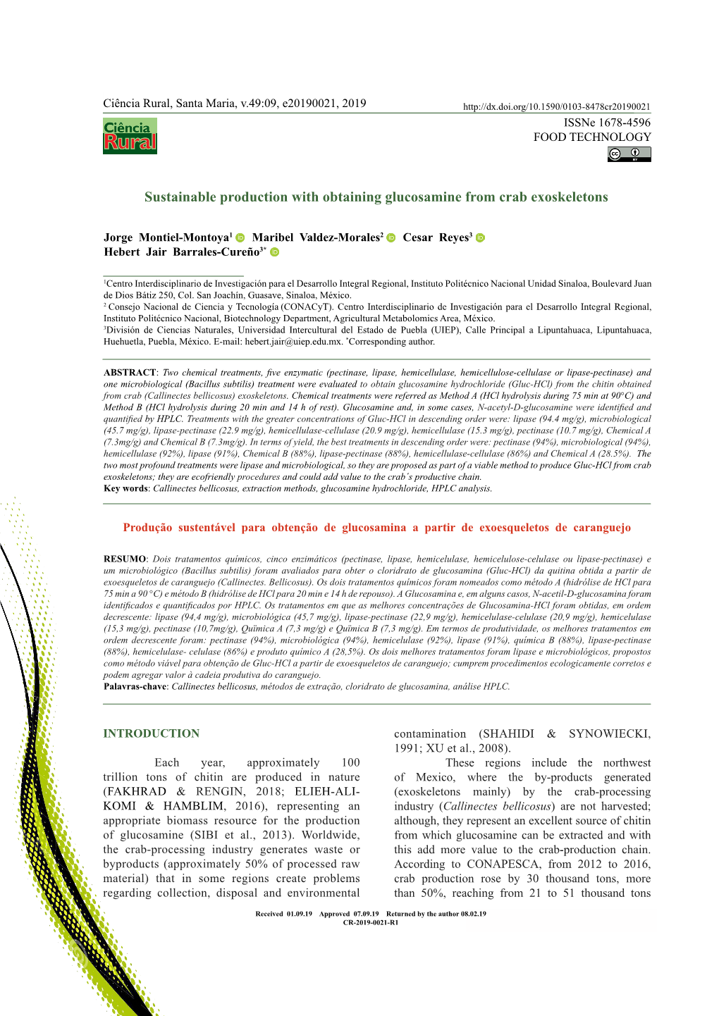 Sustainable Production with Obtaining Glucosamine from Crab Exoskeletons