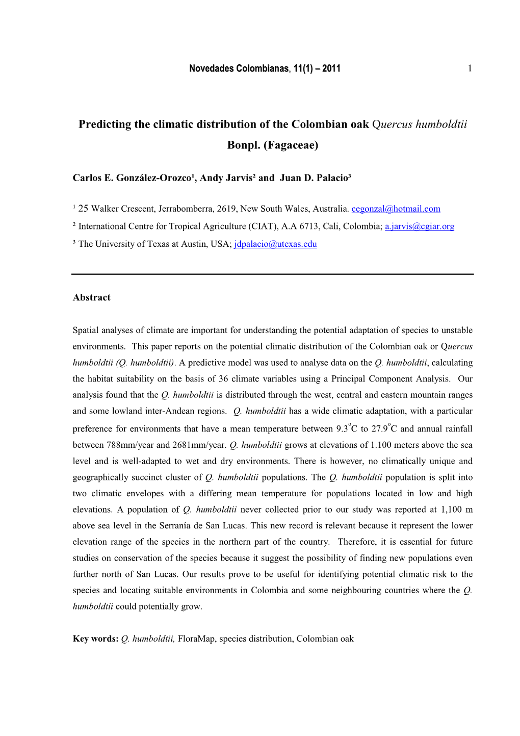 González Et Al. Predicting the Climatic Distribution of the Colombian