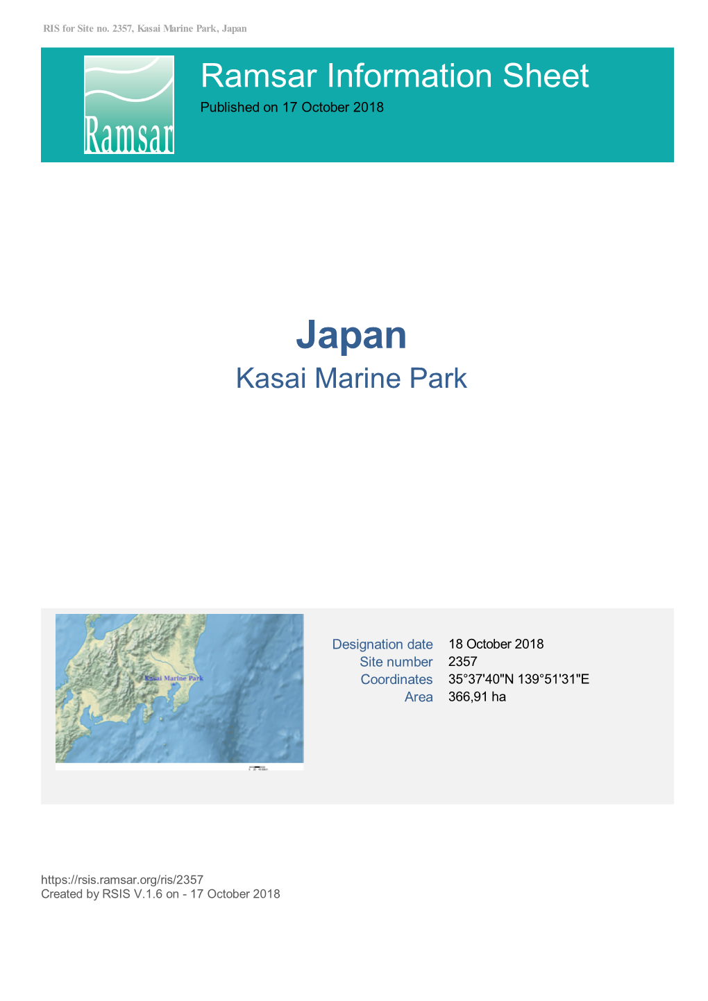 Ramsar Information Sheet Published on 17 October 2018