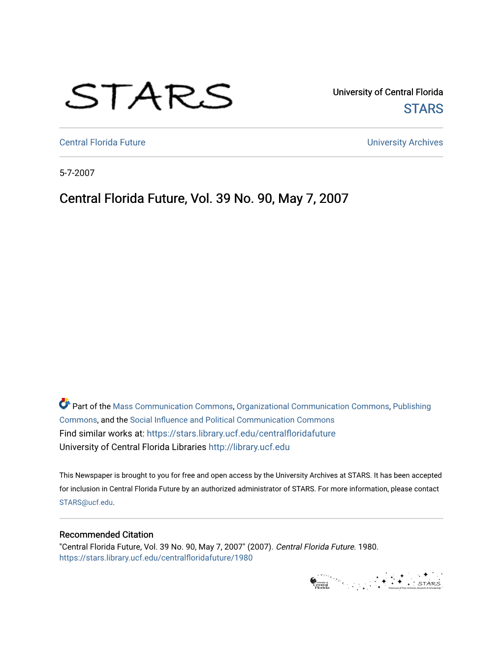 Central Florida Future, Vol. 39 No. 90, May 7, 2007