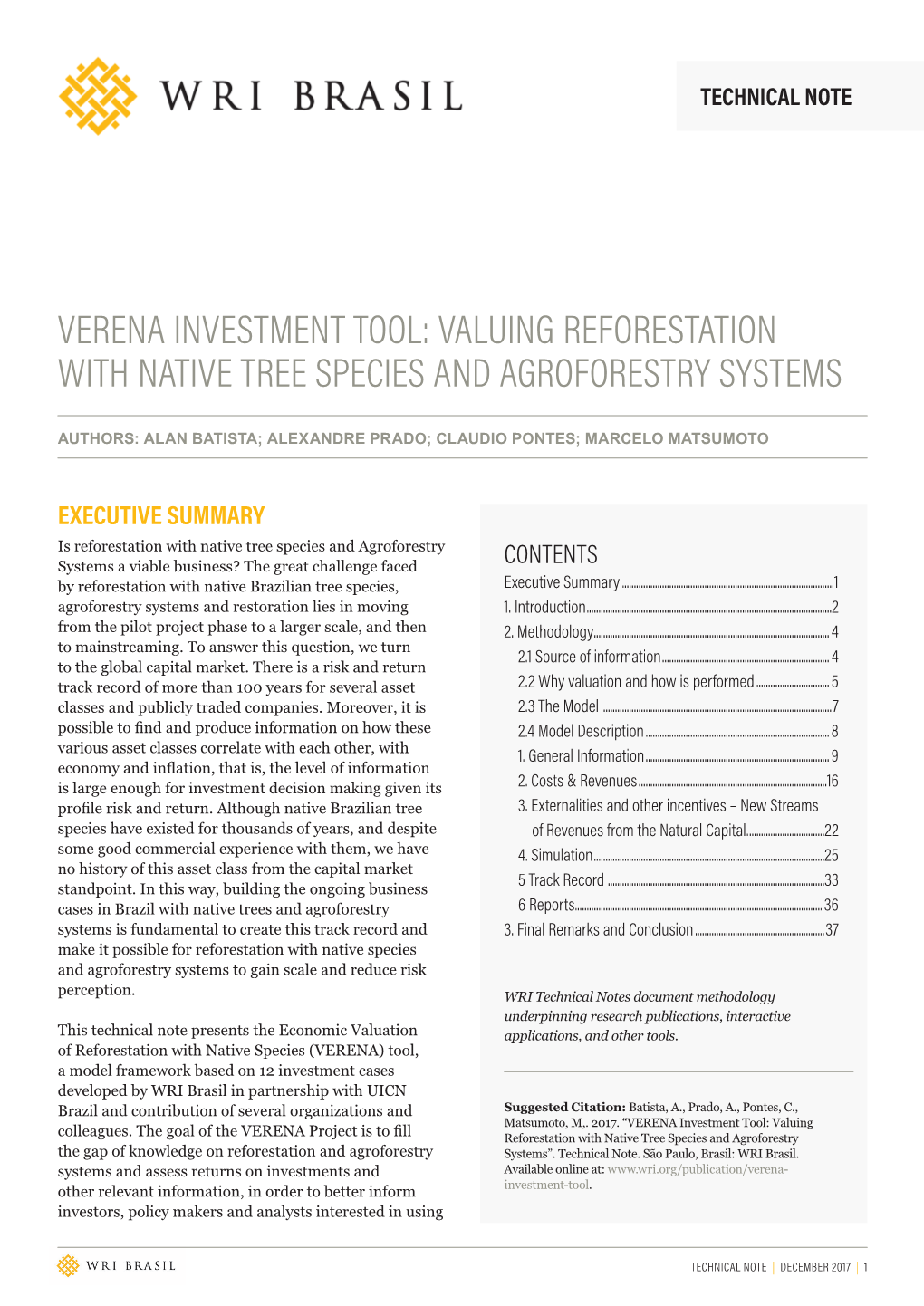 Verena Investment Tool: Valuing Reforestation with Native Tree Species and Agroforestry Systems