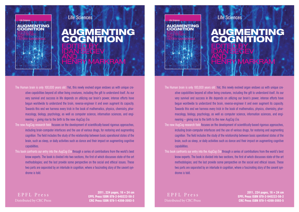 Augmenting Cognition Cognition Edited by Edited by Idan Segev Idan Segev and and Henry Markram Henry Markram