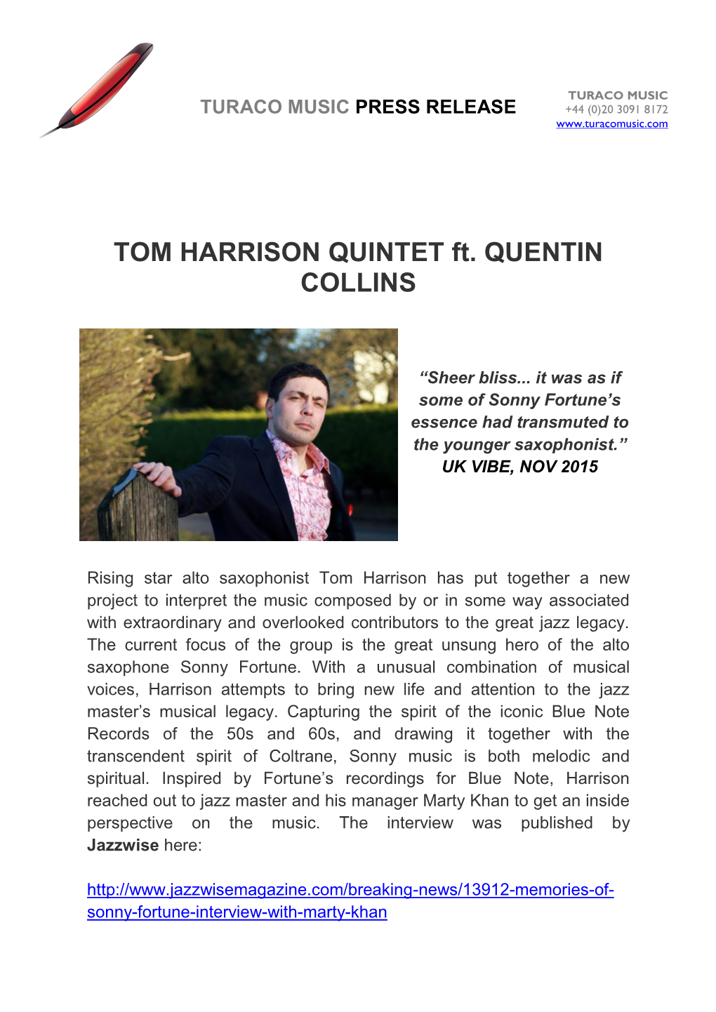 TOM HARRISON QUINTET Ft. QUENTIN COLLINS