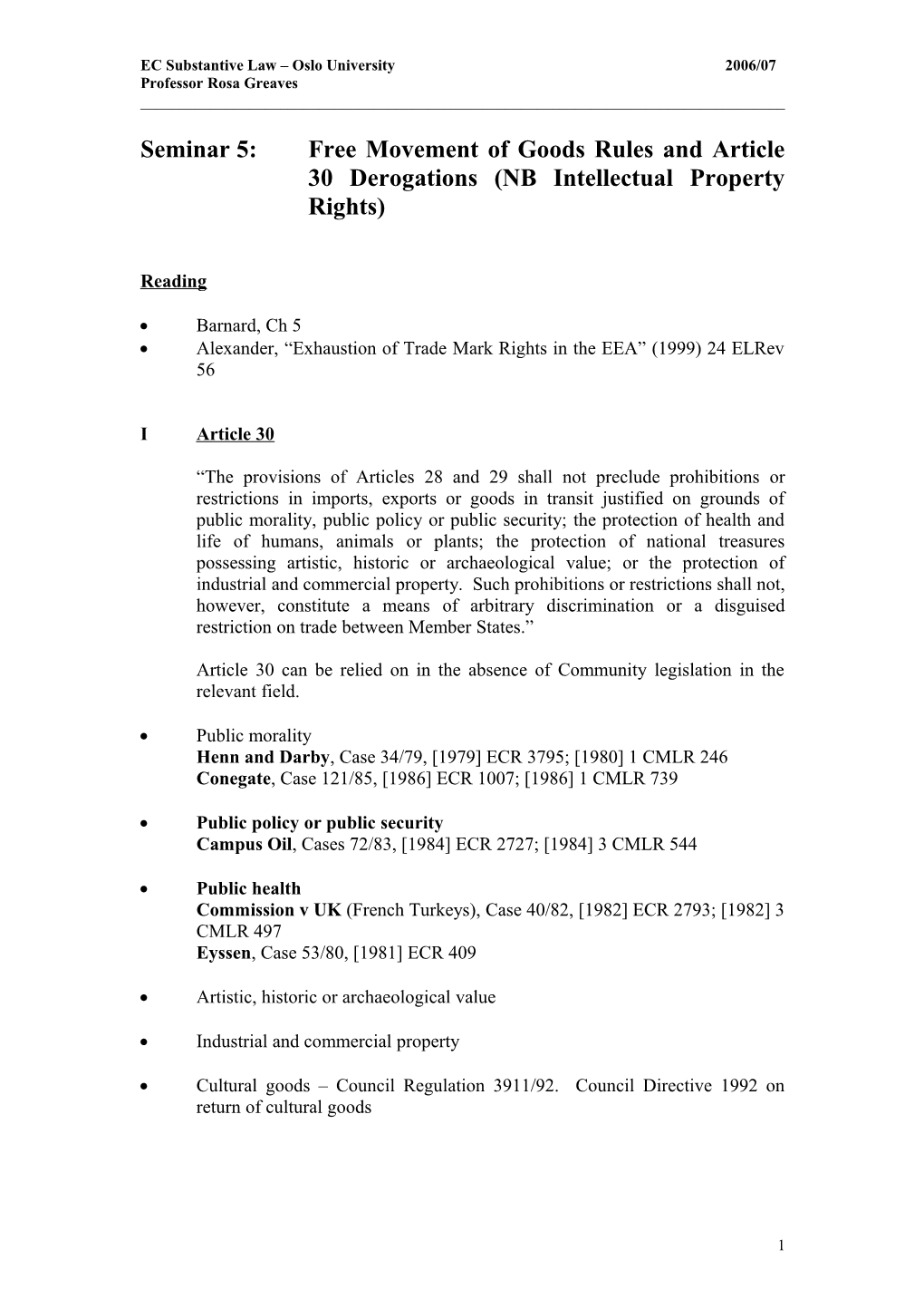 EC Substantive Law Oslo University 2006/07