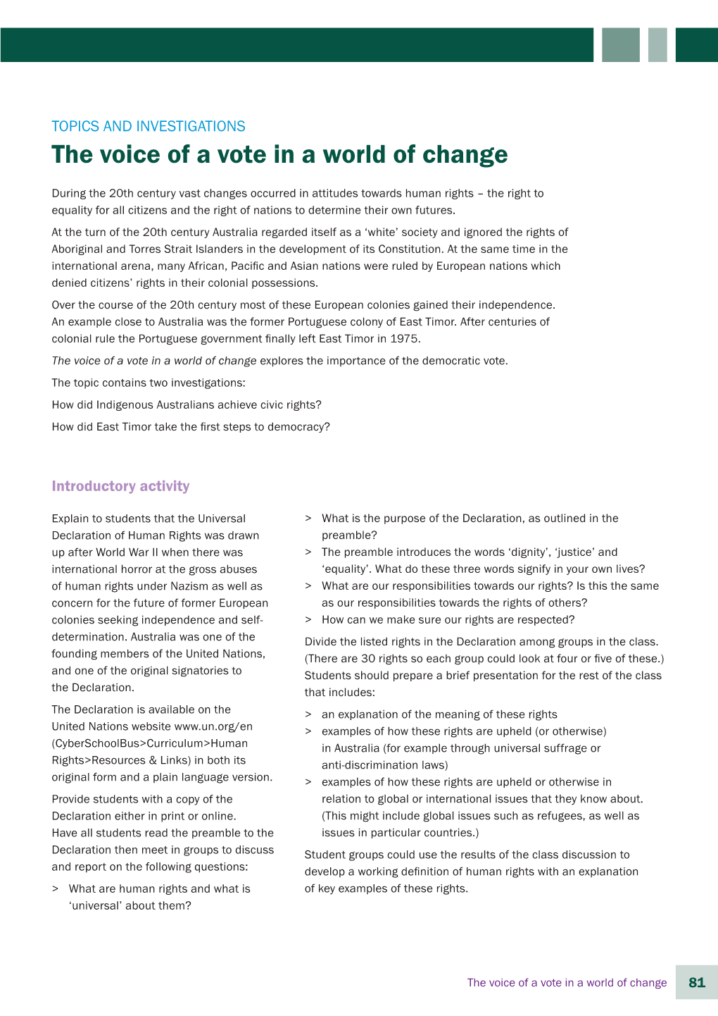 Democracy Rules ACTIVITY 1 a Question of Equal Citizenship