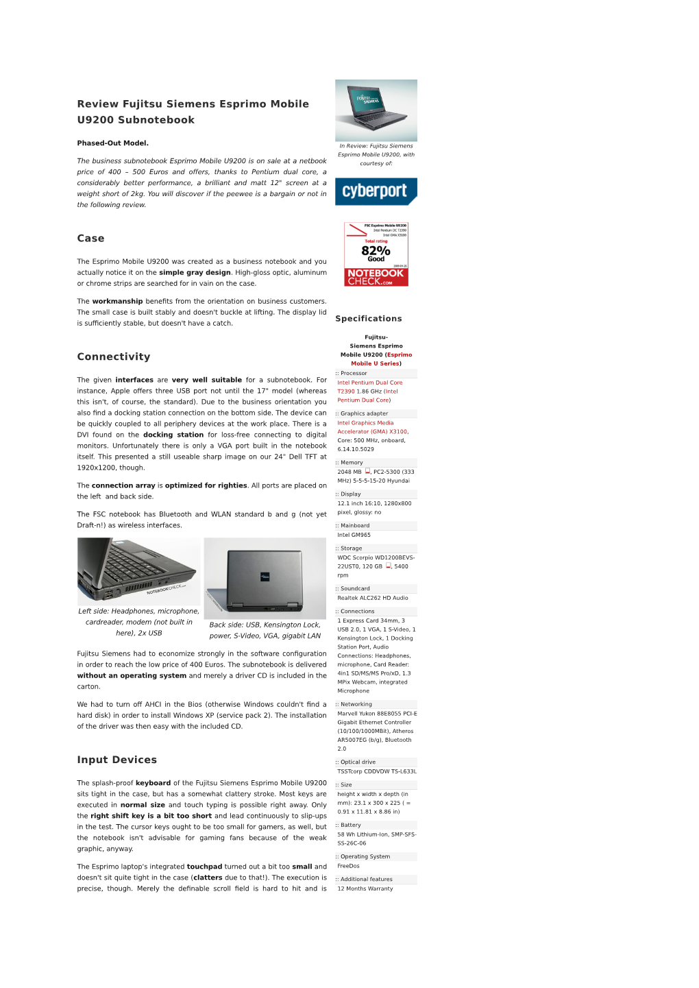 Review Fujitsu Siemens Esprimo Mobile U9200 Subnotebook Case
