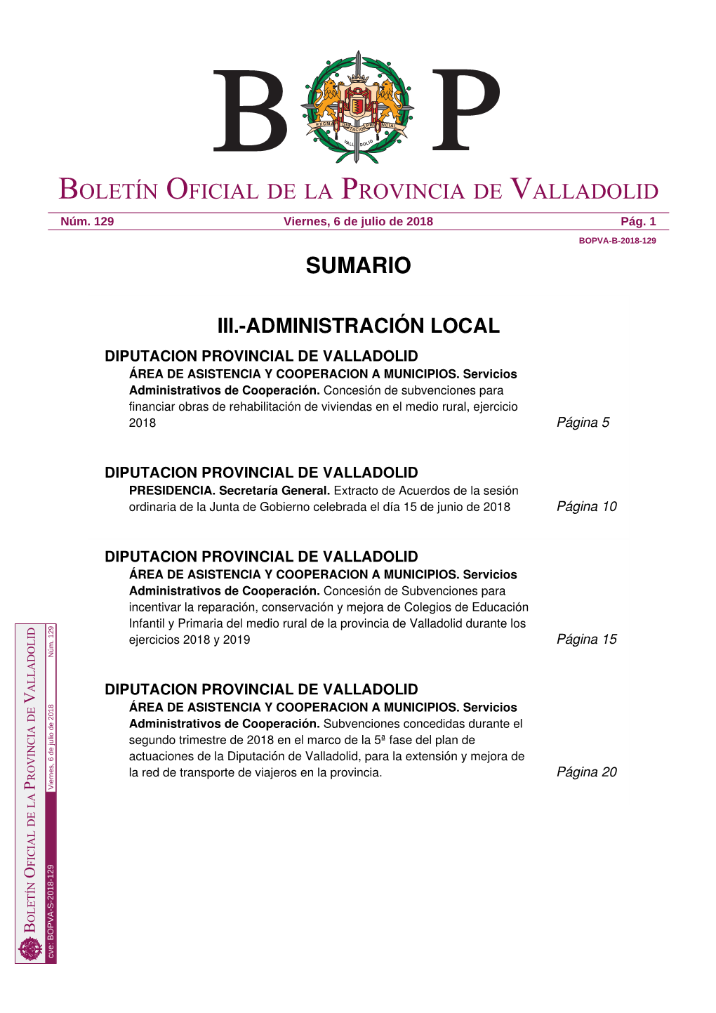 Sumario Boletín Oficial De La Provincia De Valladolid