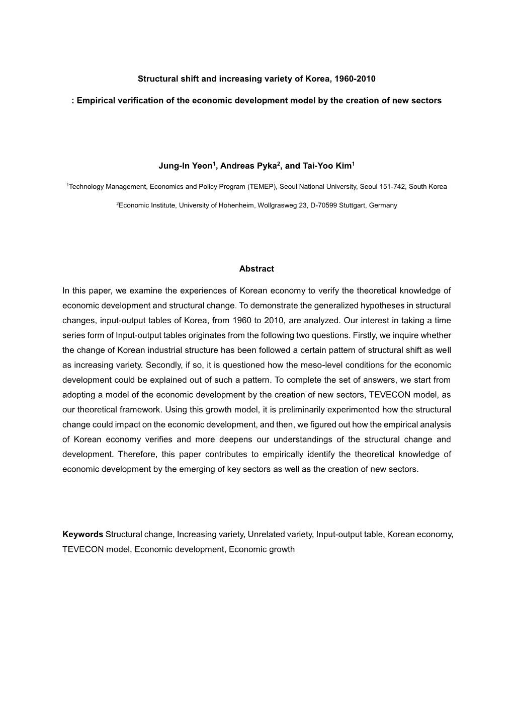 Structural Shift and Increasing Variety of Korea, 1960-2010