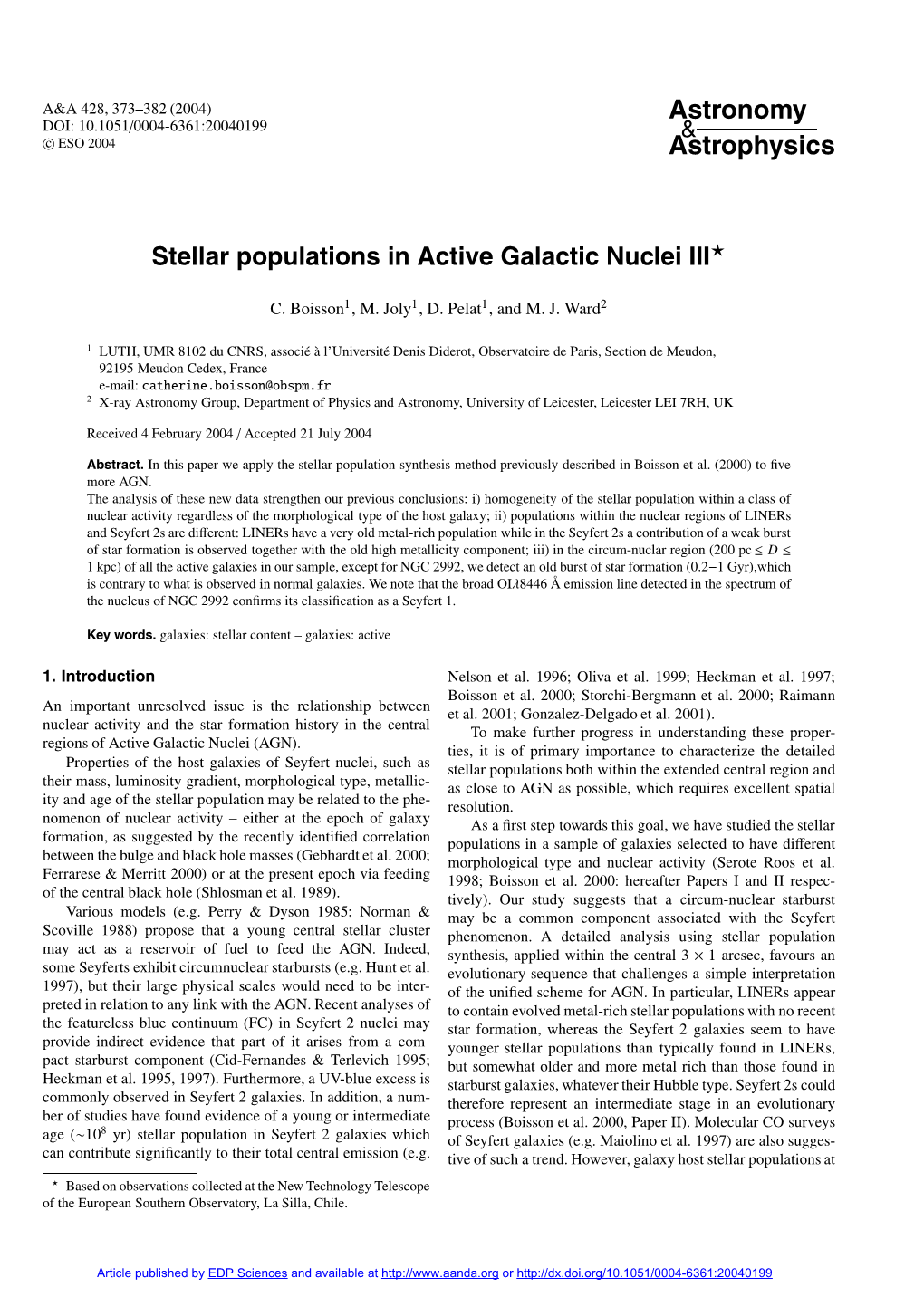 Stellar Populations in Active Galactic Nuclei III