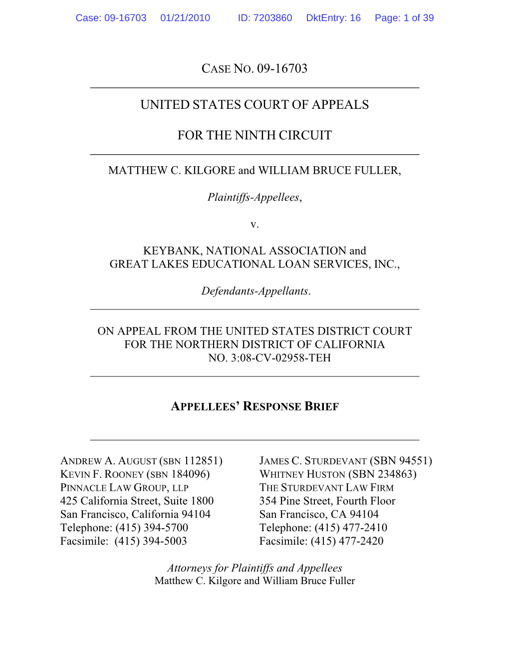 Case No. 09-16703 United States Court of Appeals For
