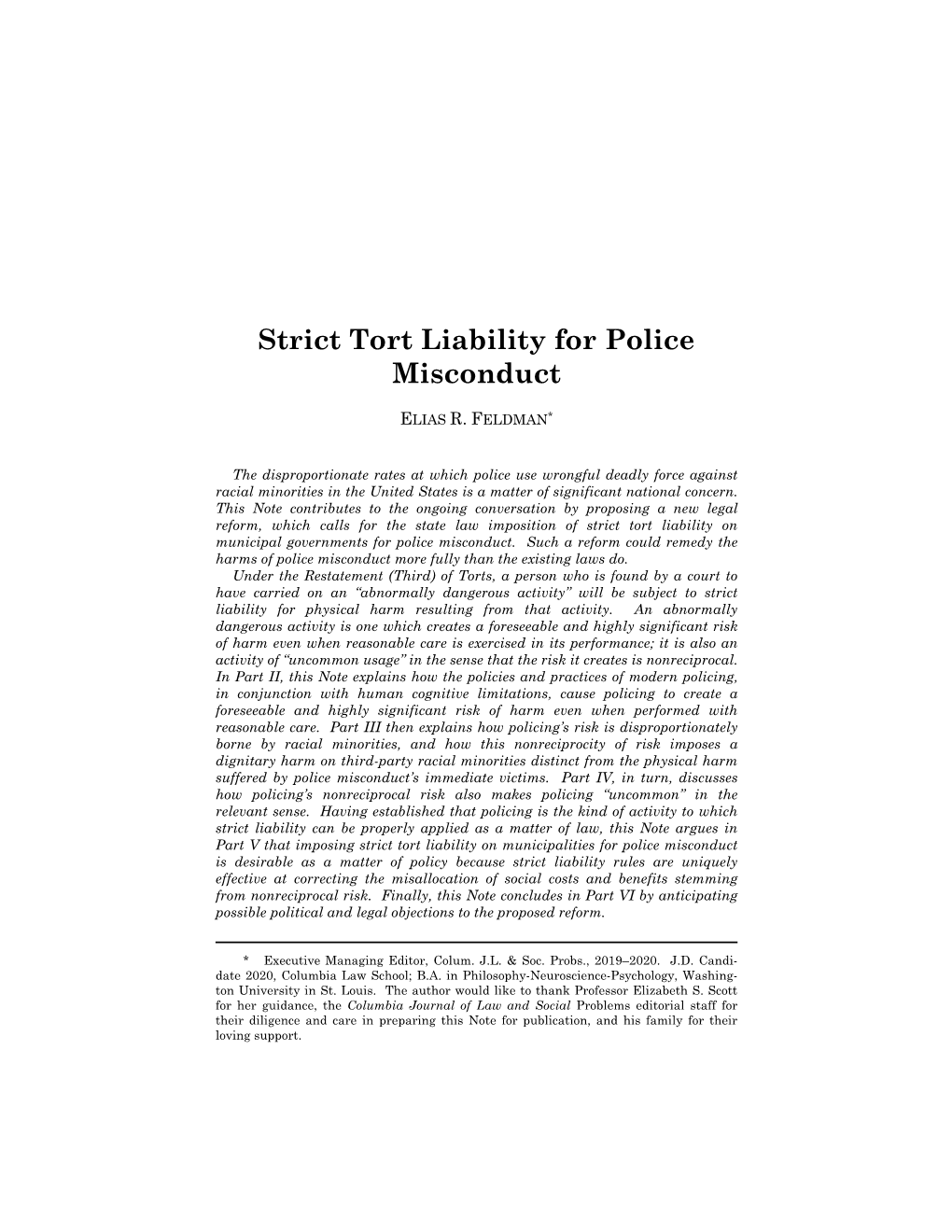 Strict Tort Liability for Police Misconduct