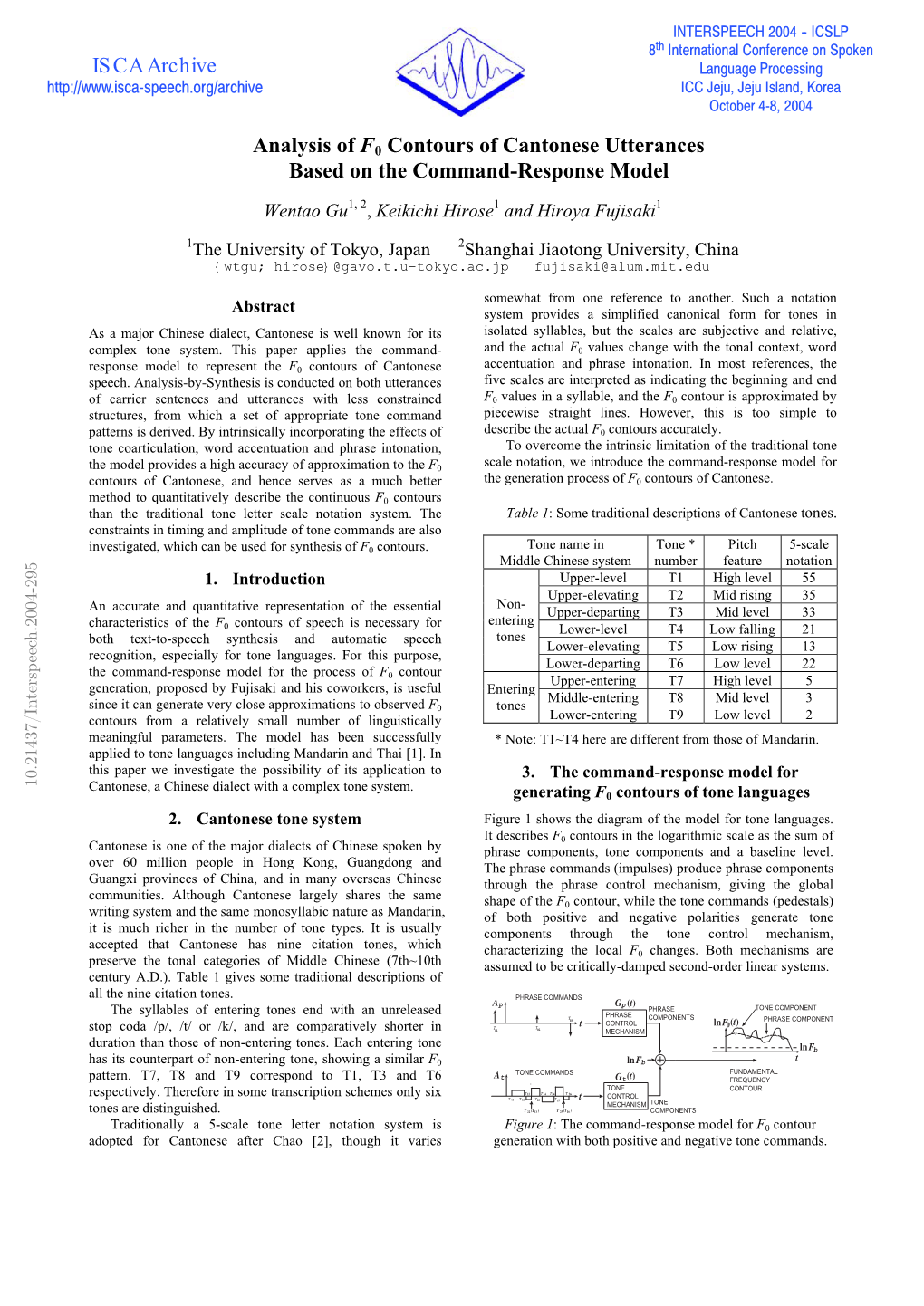 Analysis of F0 Contours of Cantonese Utterances Based on the Command-Response Model ISCA Archive