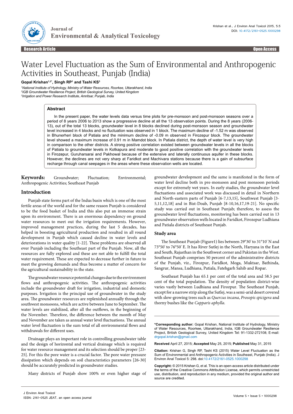 Water Level Fluctuation As the Sum of Environmental and Anthropogenic