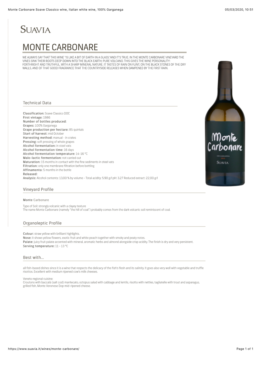 Monte Carbonare Soave Classico Wine, Italian White Wine, 100% Garganega 05/03/2020, 10:51