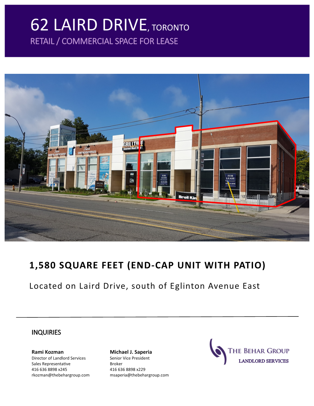 62 Laird Drive, Toronto Retail / Commercial Space for Lease