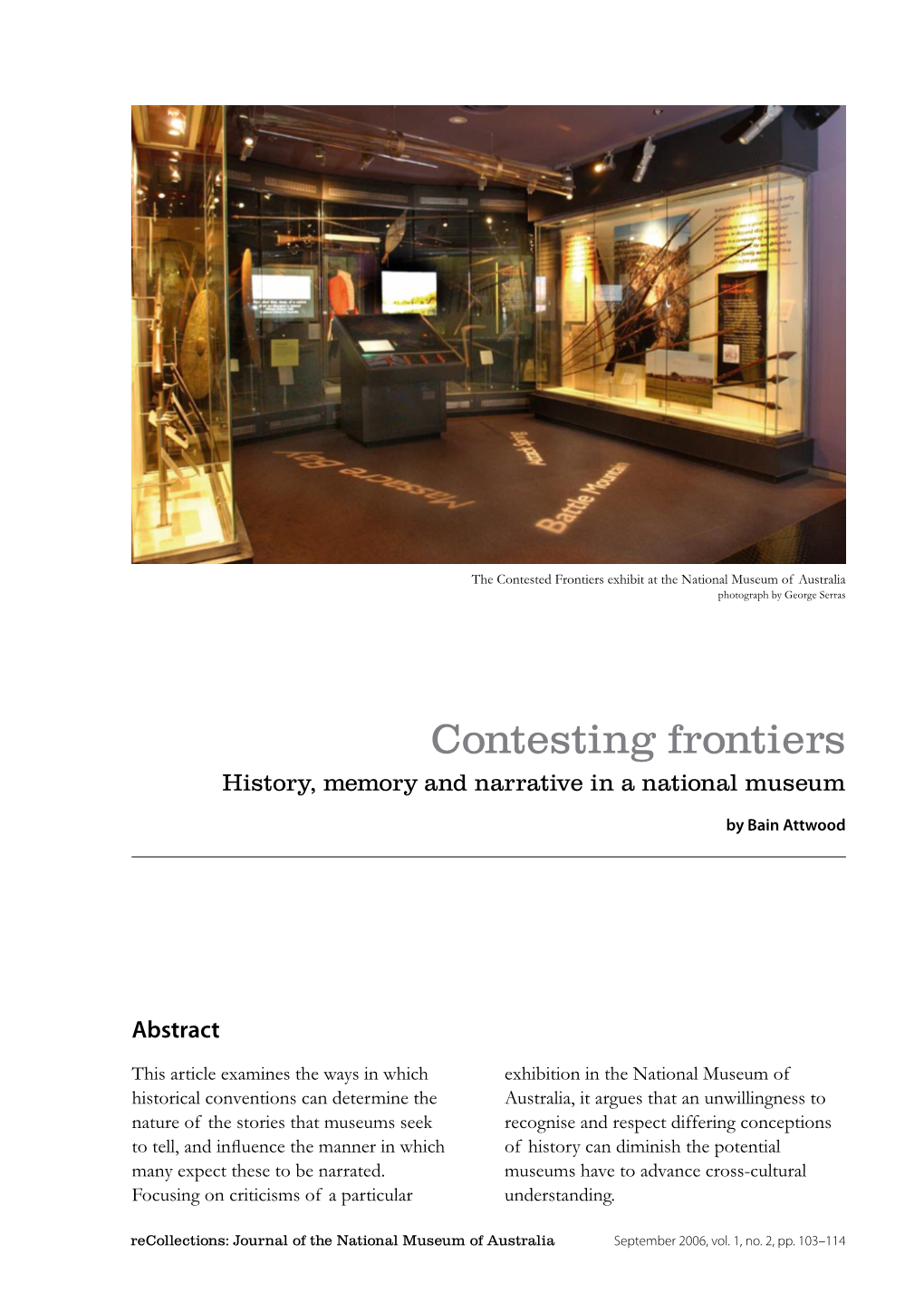 Contesting Frontiers History, Memory and Narrative in a National Museum