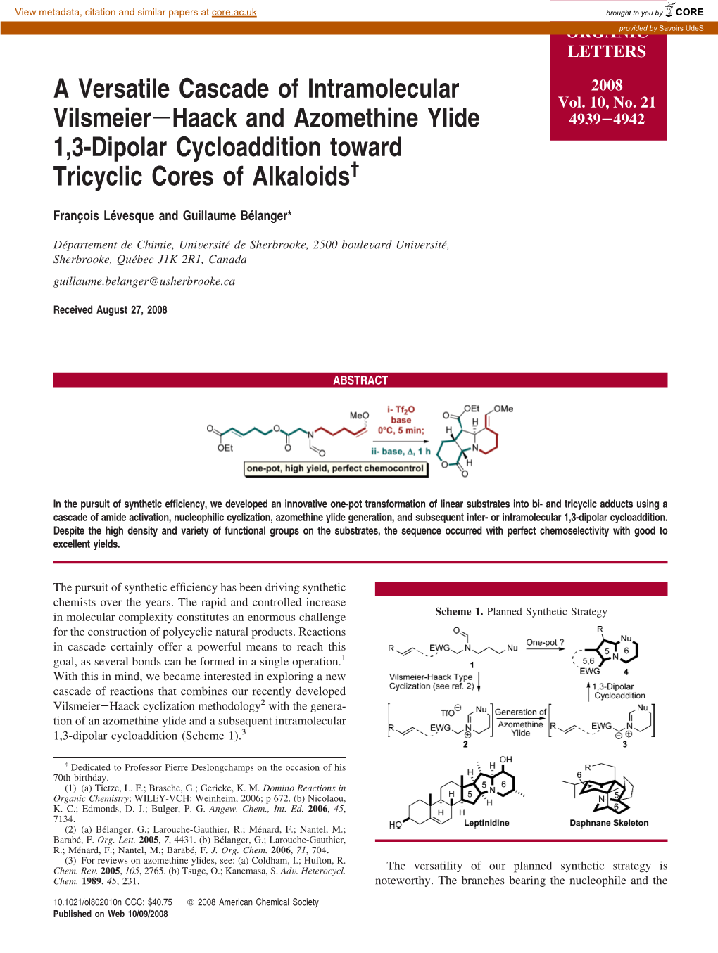 A Versatile Cascade of Intramolecular Vilsmeier-Haack and Azomethine