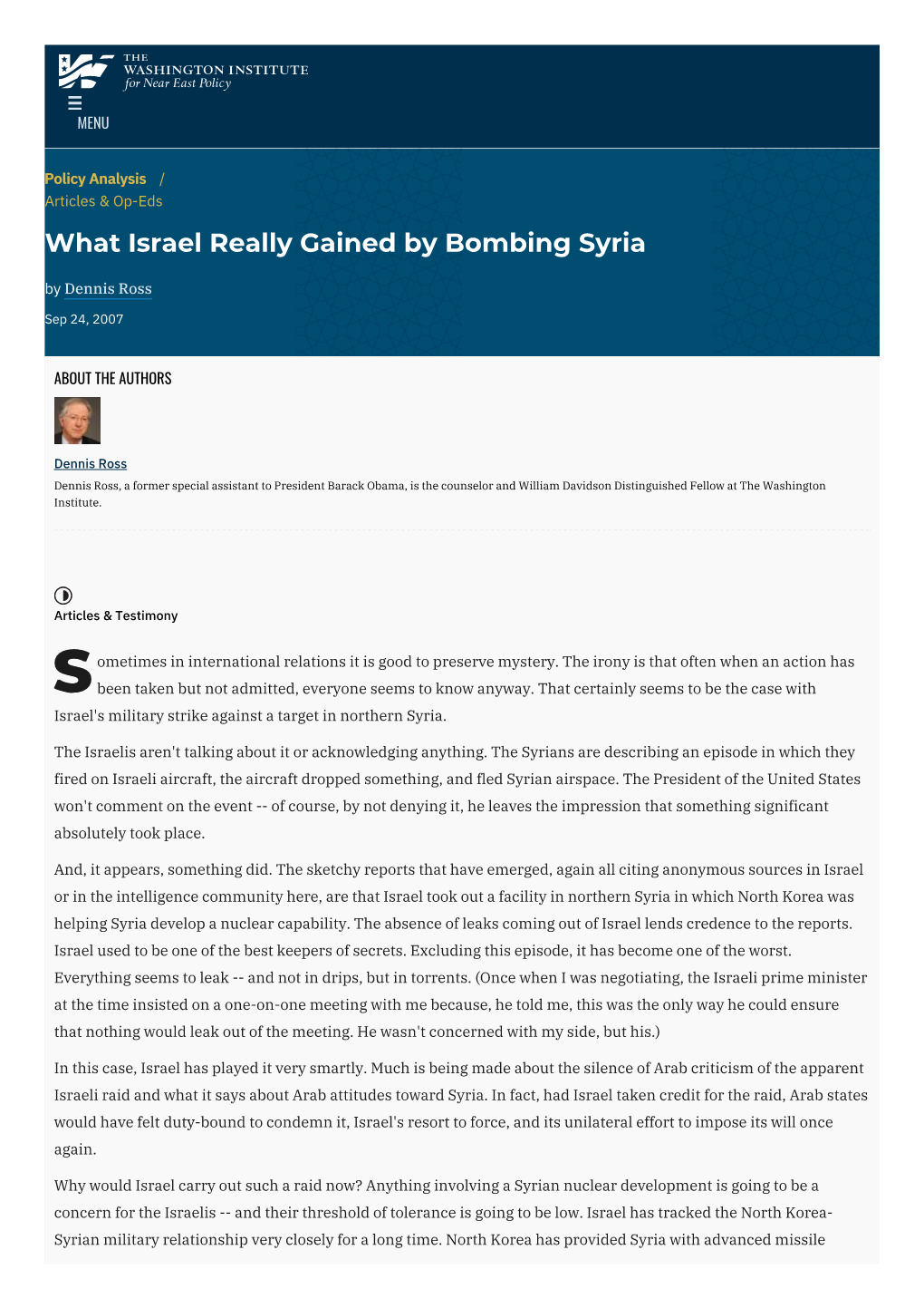 What Israel Really Gained by Bombing Syria | the Washington