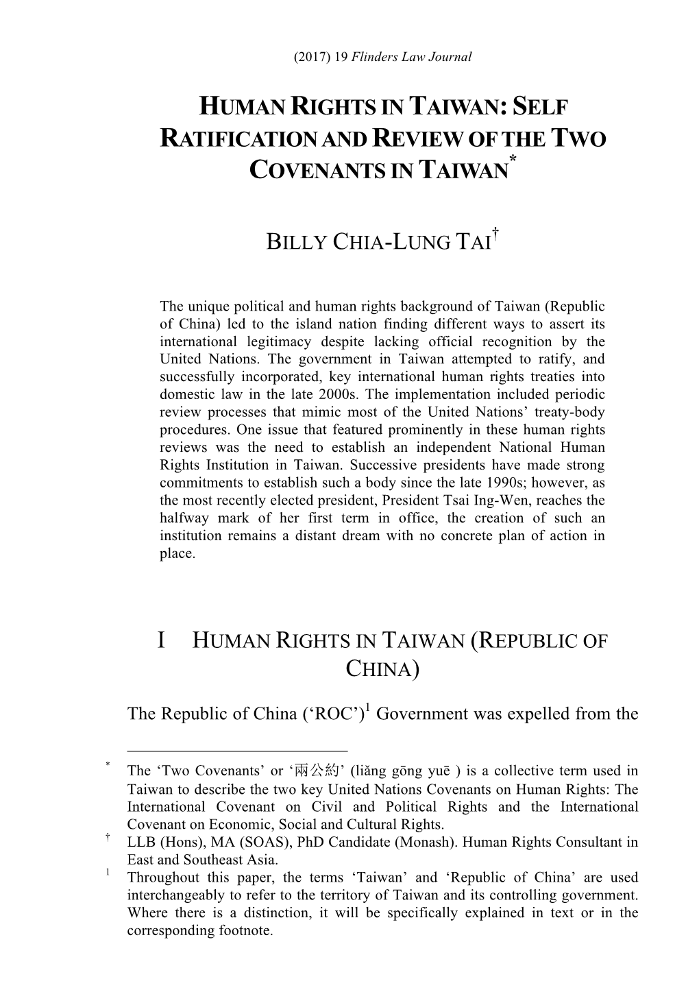 Human Rights in Taiwan:Self Ratification And