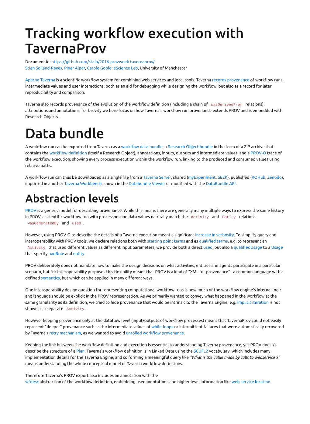 Tracking Workflow Execution with Tavernaprov Data Bundle