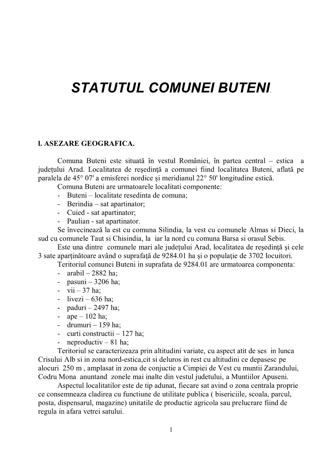 Statutul Comunei Buteni
