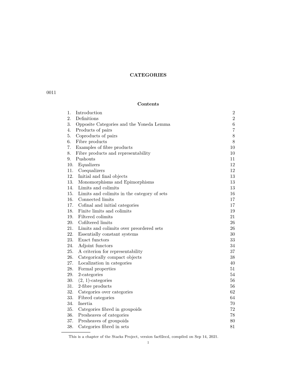 CATEGORIES 0011 Contents 1. Introduction 2 2. Definitions 2 3