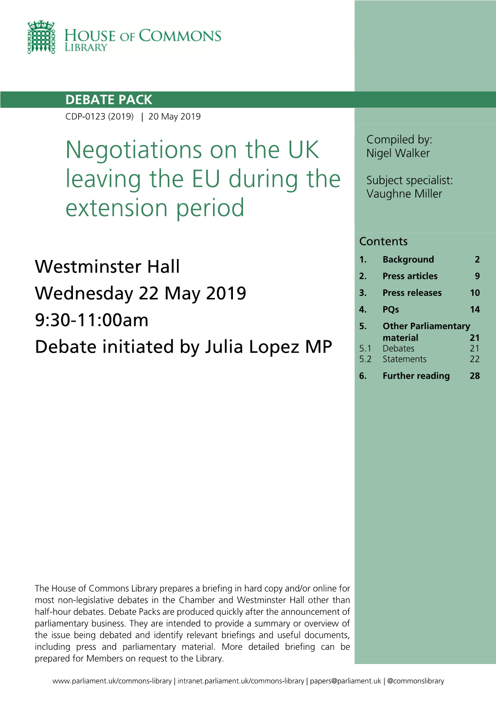 Negotiations on the UK Leaving the EU During the Extension Period 3