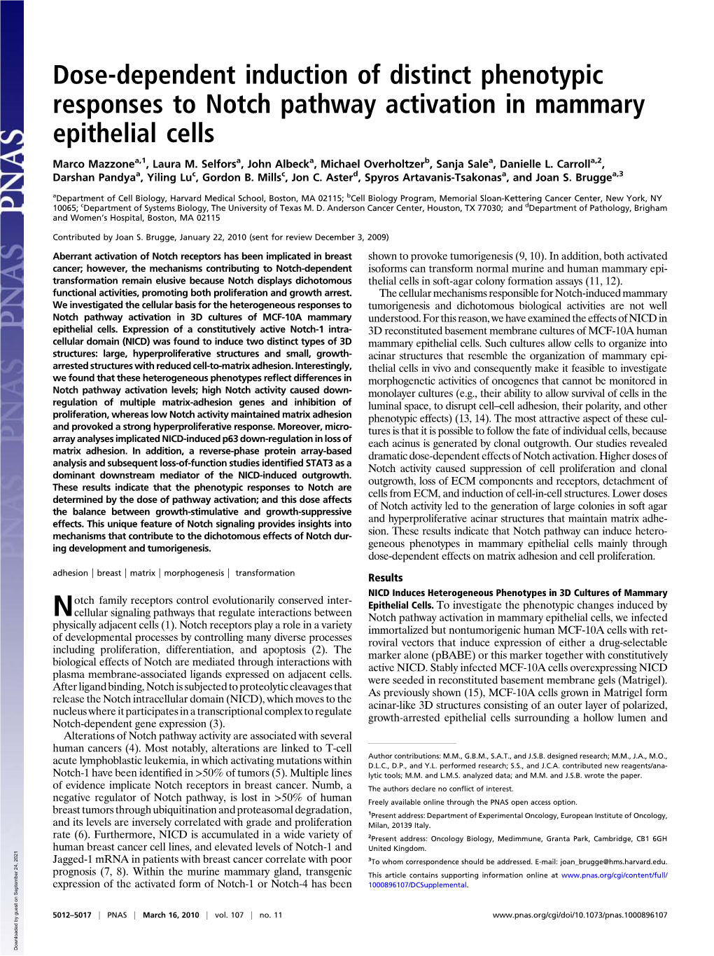 Dose-Dependent Induction of Distinct Phenotypic Responses to Notch Pathway Activation in Mammary Epithelial Cells